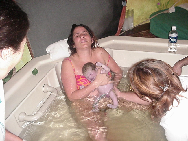 Water birth baby and mother